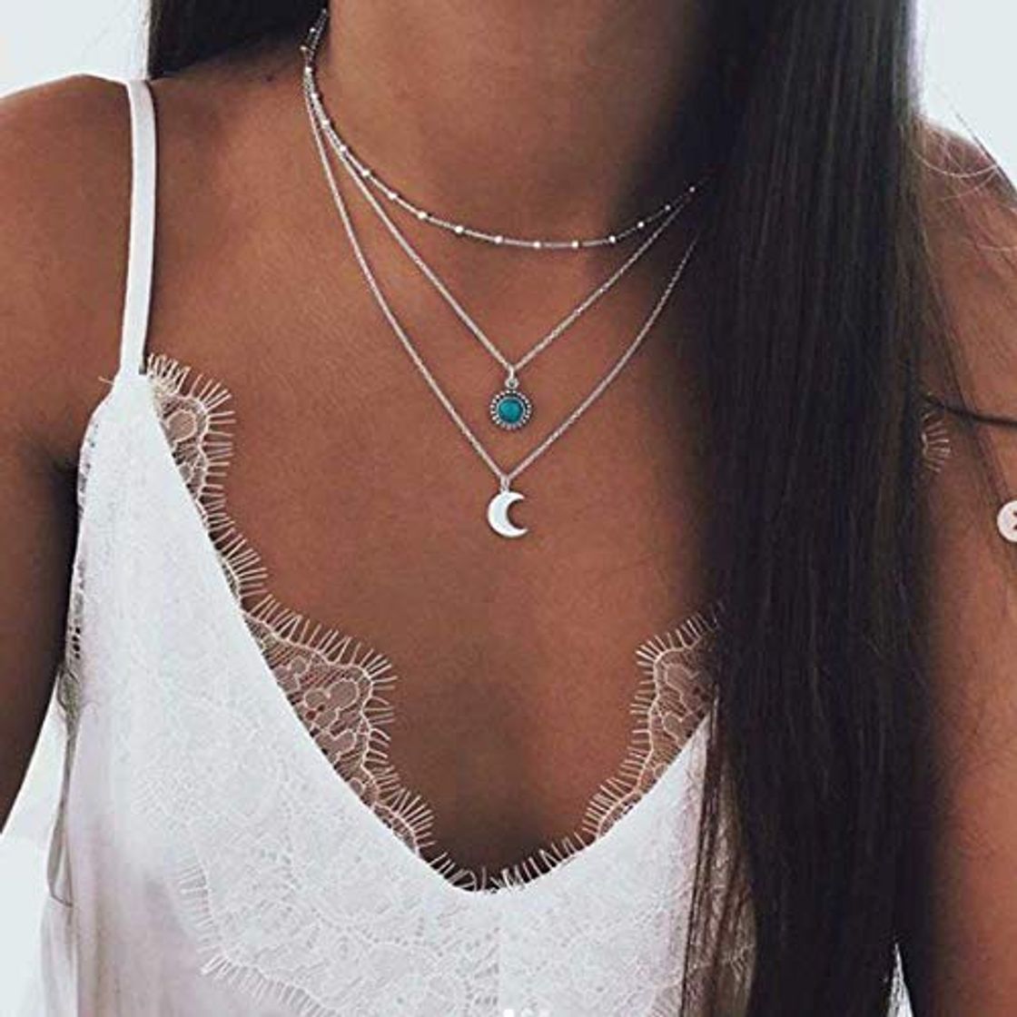 Social Jovono Collar Bohemio Multi Capa con Luna Piña para Mujeres y Niñas