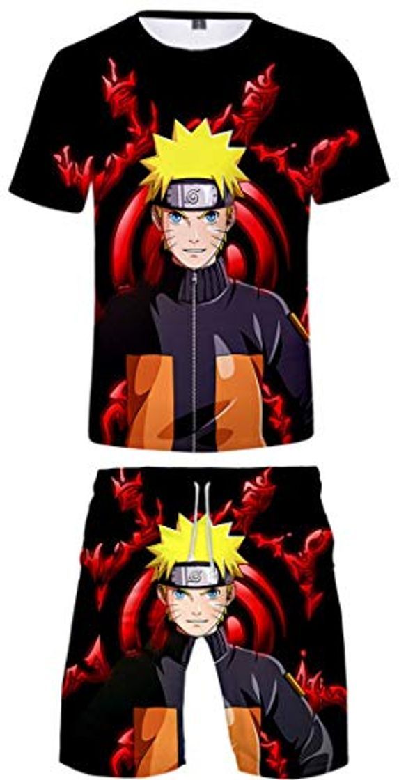 Moda Silver Basic Hombres Impresos en 3D Naruto Camiseta y Pantalones Cortos Traje