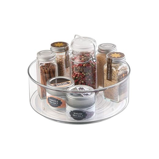 mDesign Especiero giratorio para armario y mesa de cocina – Práctico estante para utensilios de cocina – Plato giratorio de plástico para especias – transparente