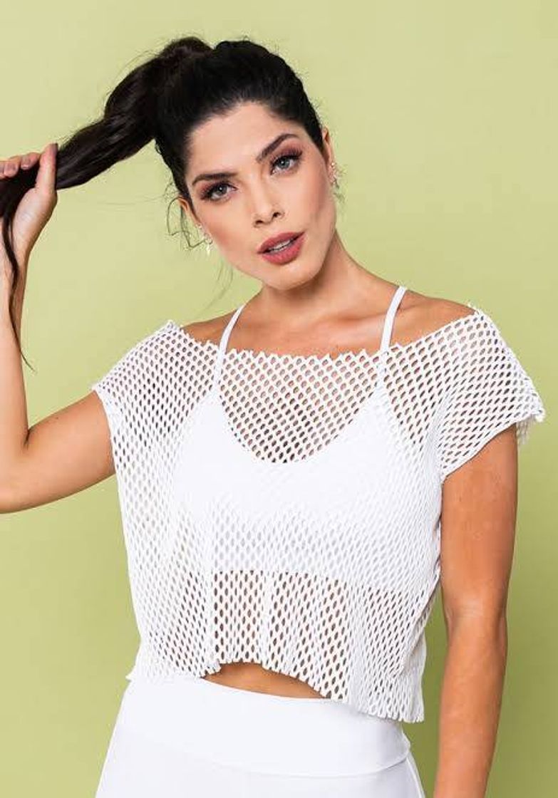 Moda Top cropped energy tela mesh branco - DlkModas