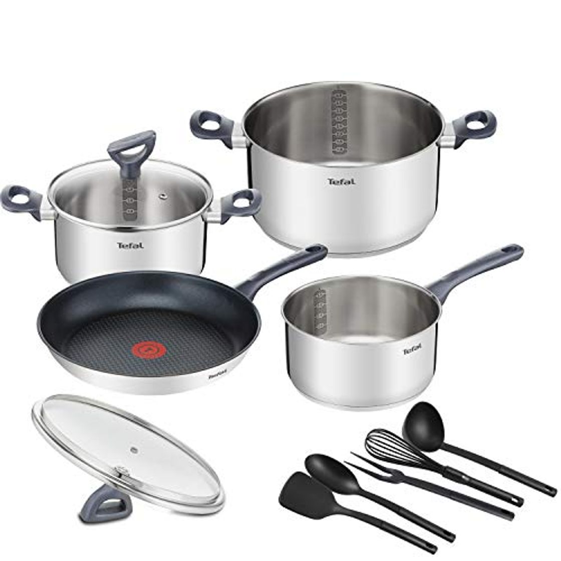 Place Tefal Daily Cook - Juego de Sartenes y Cazos, Acero Inoxidable, Sartén