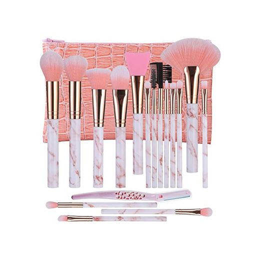 Brochas de maquillaje DUAIU 16 piezas Pinceles de maquillaje Set Premium Synthetic Eyeshadow Face Brush Crema líquida con silicona Máscara facial Cepillo Ceja Maquinilla de afeitar PU cosméticos