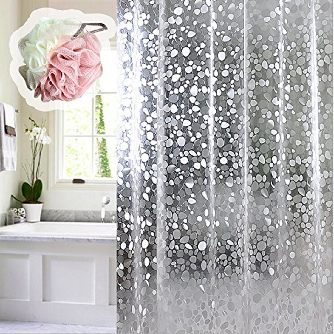 Producto Echoice Cortina de Ducha EVA Cortina Baño 2 en 1 Esponja Exfoliante Impermeable Cortinas de Bañarse Antimoho PVC Gratis Antibacteriano Blanco Semitransparente 180 x 180cm