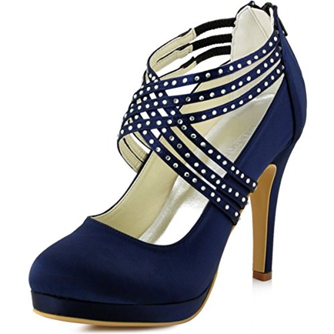 Social ElegantPark EP11085-PF Mujer Stiletto Tacón Plataforma Rhinestones Zipper Satén Fiesta Zapatos De