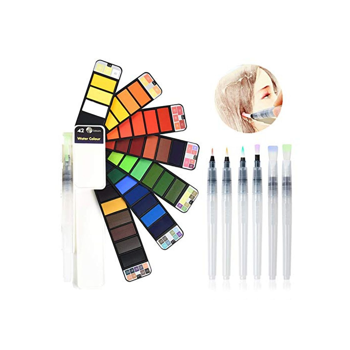 Social Juego de Pintura de Acuarela 42 Colores con 6 Piezas Juego de Pincel de Acuarela Set de Pintura de Acuarela sólida portatiles para artículos de Arte