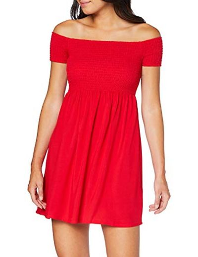 Urban Classics Ladies Smoked Off Shoulder Dress Vestido, Rojo