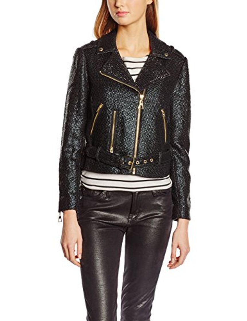 Fashion Juicy Couture Coated Boucle Embellished Moto-Chaqueta deportiva Mujer, Black