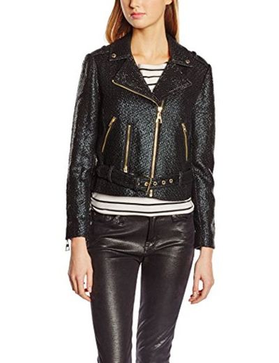 Juicy Couture Coated Boucle Embellished Moto-Chaqueta deportiva Mujer, Black