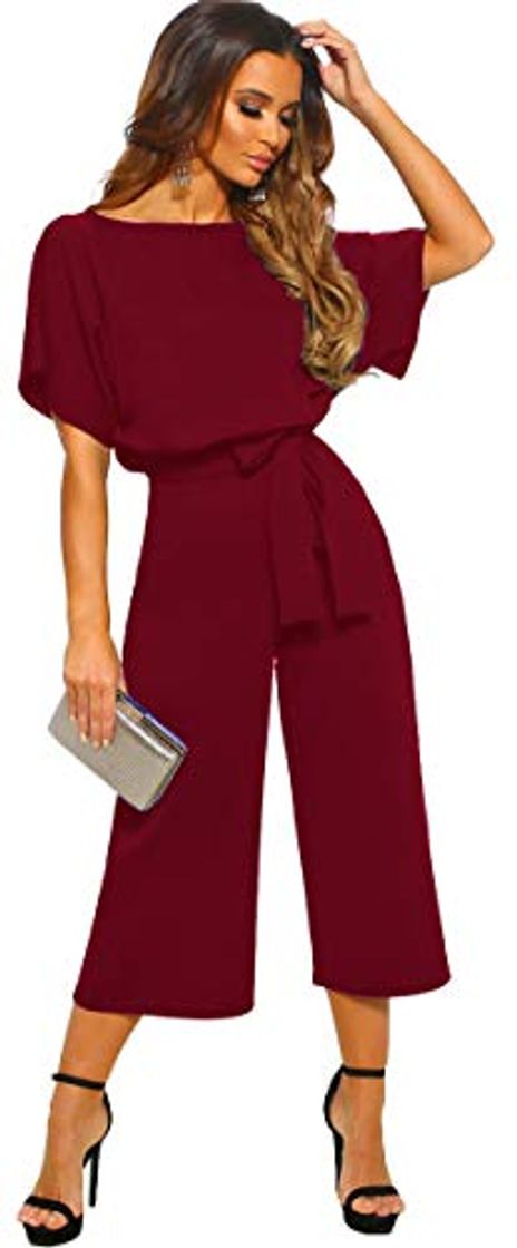 Social Longwu Mujeres Casual Elegante Cintura Alta Mono de Manga Corta Pantalones de