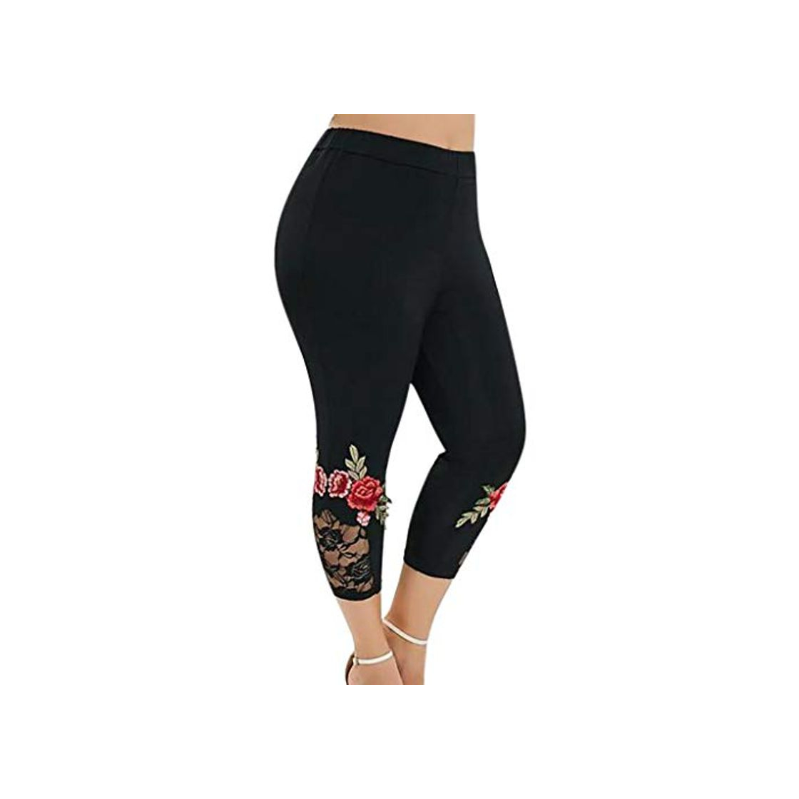 Fashion Leggings Casuales Elásticos de Talla Grande para Mujer Pantalones Deportivos con Aplique de Encaje y Empalme Leggins Fitness Cintura Alta Color Sólido Atletico Leggings Push Up Mujer Yoga Running FELZ