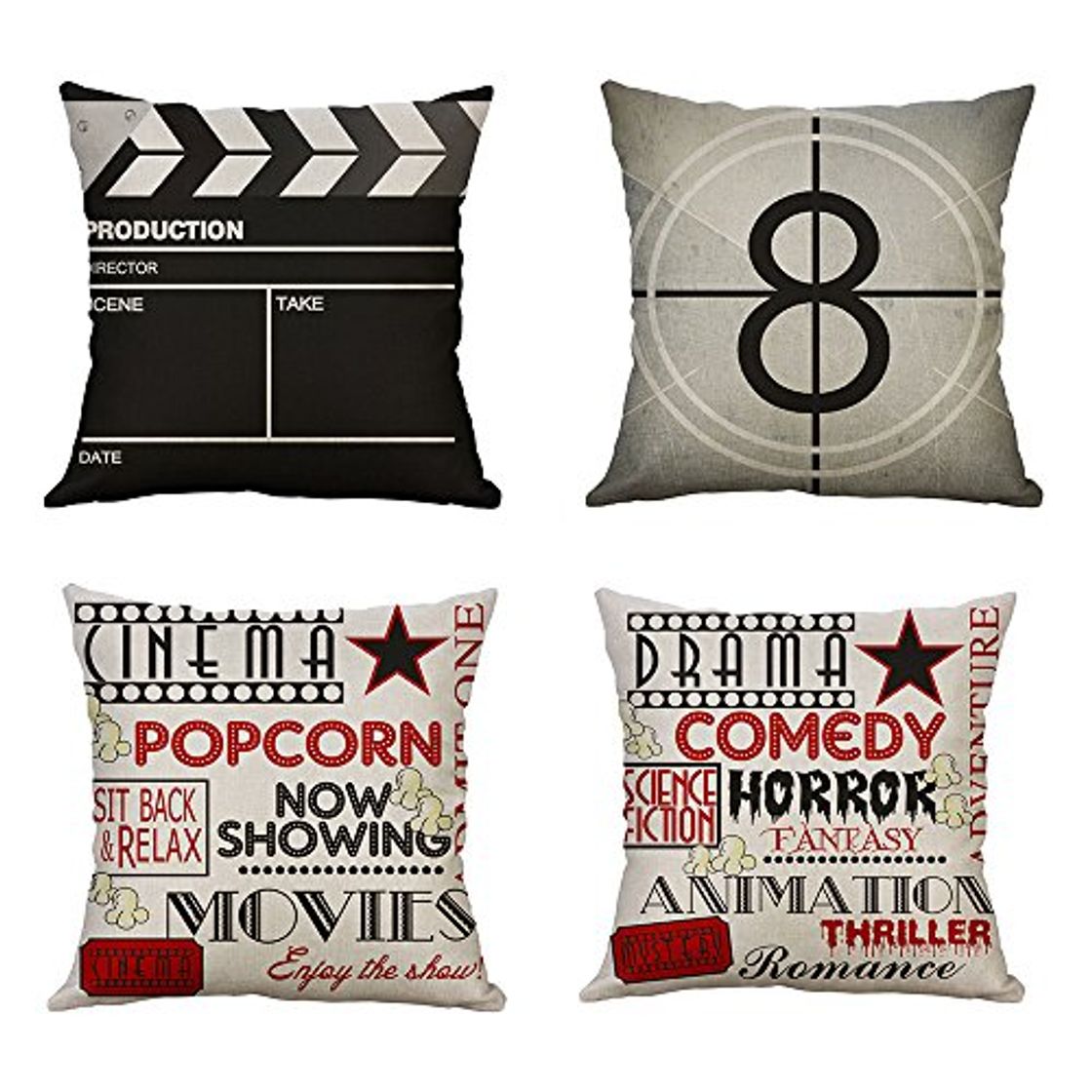 Social MIULEE Juego de 4 Lino Cojines Serie de Películas Funda de Cojín