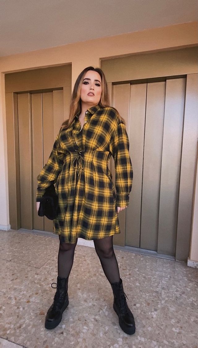 Moda Vestido estilo camisa de cuadros