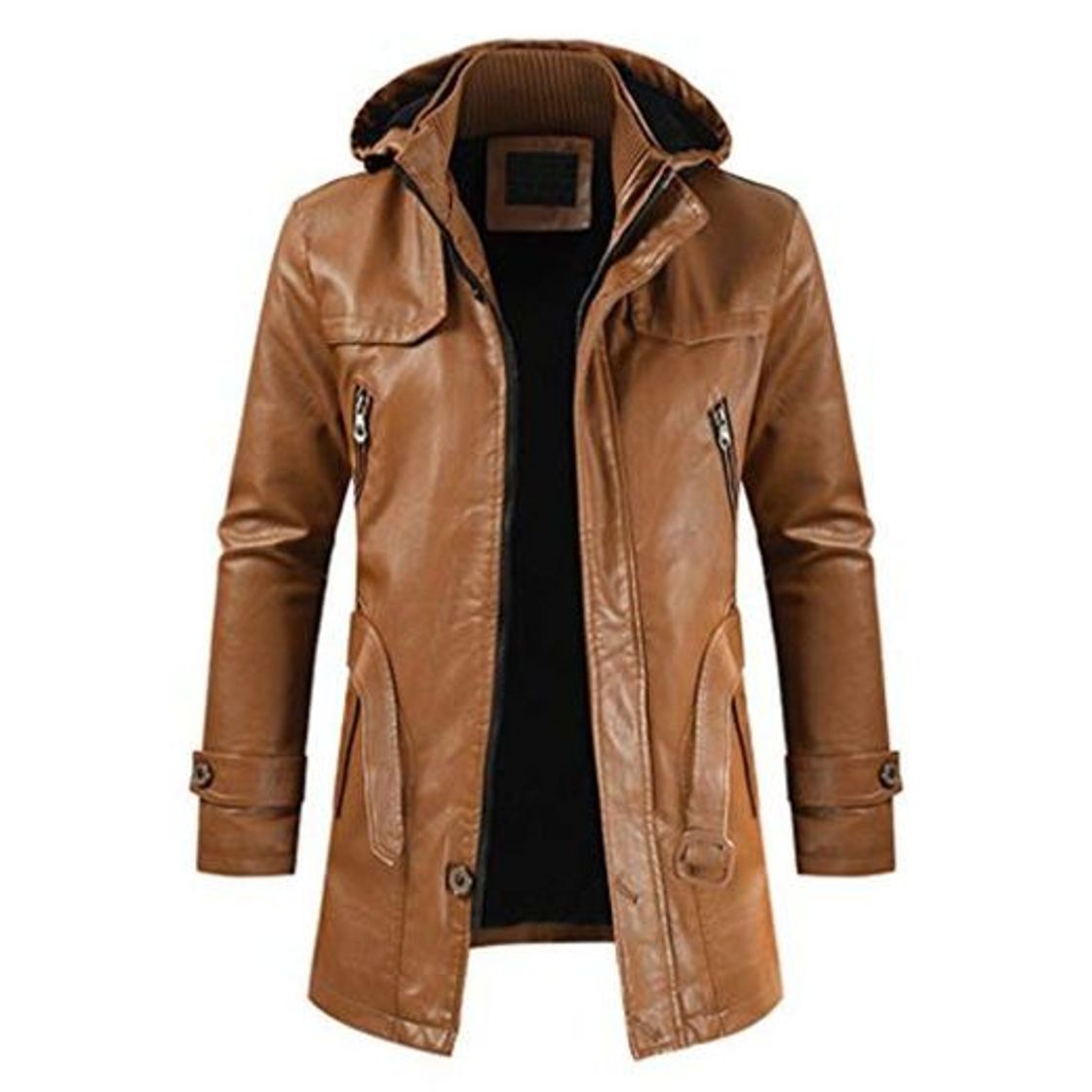 Producto Xinantime Chaqueta Cuero PU para Hombre Capucha Removible Chaqueta de Motocicleta Biker de Cremallera de Manga Larga Moda Slim Elegante Cazadoras Cuero Abrigo de Invierno Caliente Chaqueta Capa Gruesa