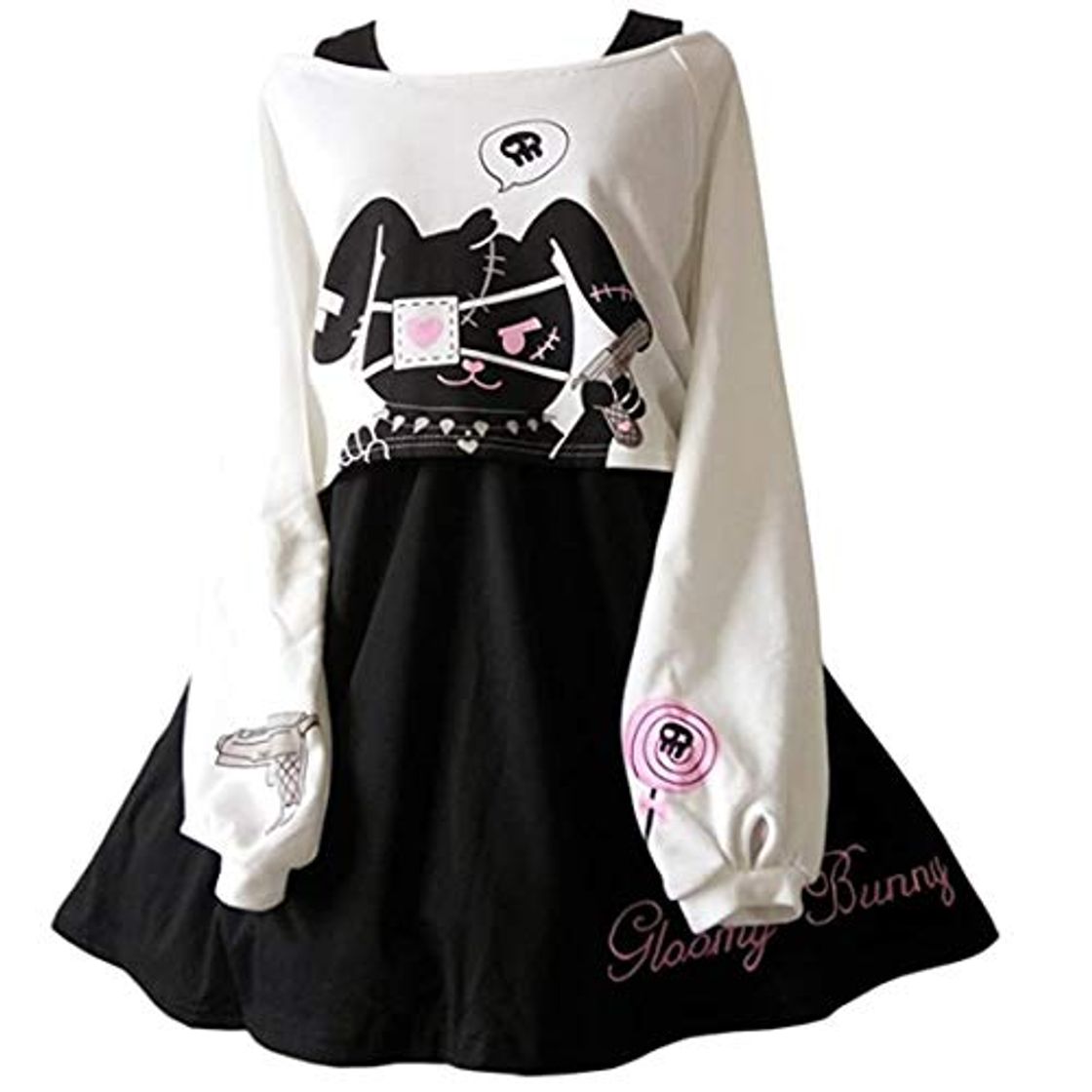 Fashion Kawaii Conejo Vestido Estampado 2 Piezas para niñas 2018 nuevos Vestidos