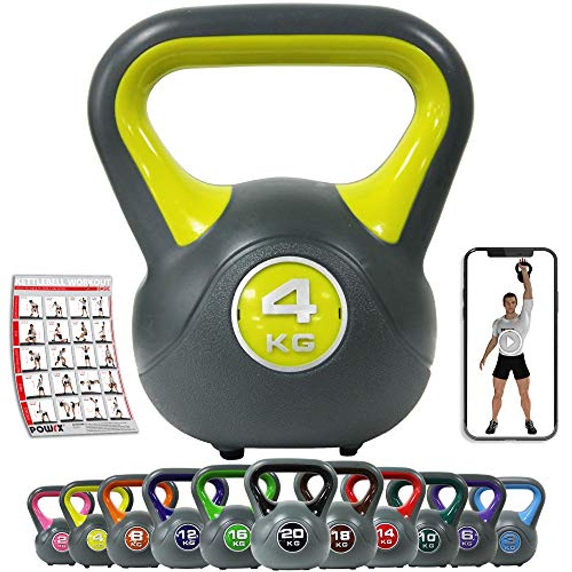 Social POWRX - Kettlebell de hormigón 2-20 kg - Pesa Rusa con Revestimiento