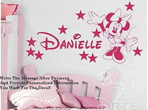 pegatinas de pared mariposas pegatinas de pared infantiles Nombre personalizado con Stars Mouse Minnie para cuarto de niños o habitación de beed