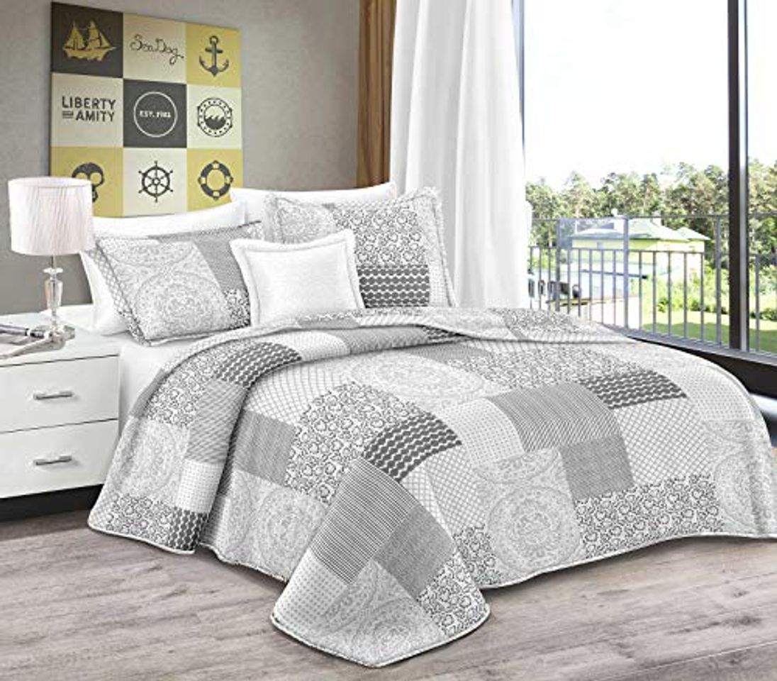 Product HaraDeco Colchas Bouti Cama 150 Cubrecama Reversible Estampada Acolchado Relleno Fino con