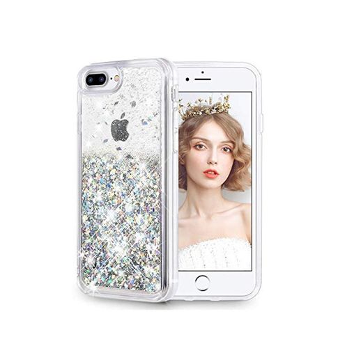 wlooo Funda iPhone 8 Plus, Glitter Silicona Liquid Case Bling Sparkly Cute