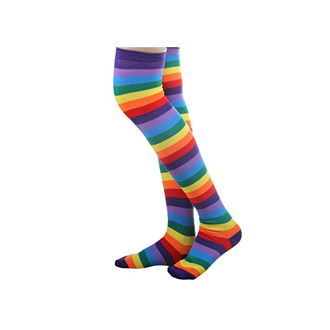 Moda LUOEM Mujeres Rainbow Knee High Socks Colorful Muslo Calcetines Partido Cosplay Costom para Mujeres niñas