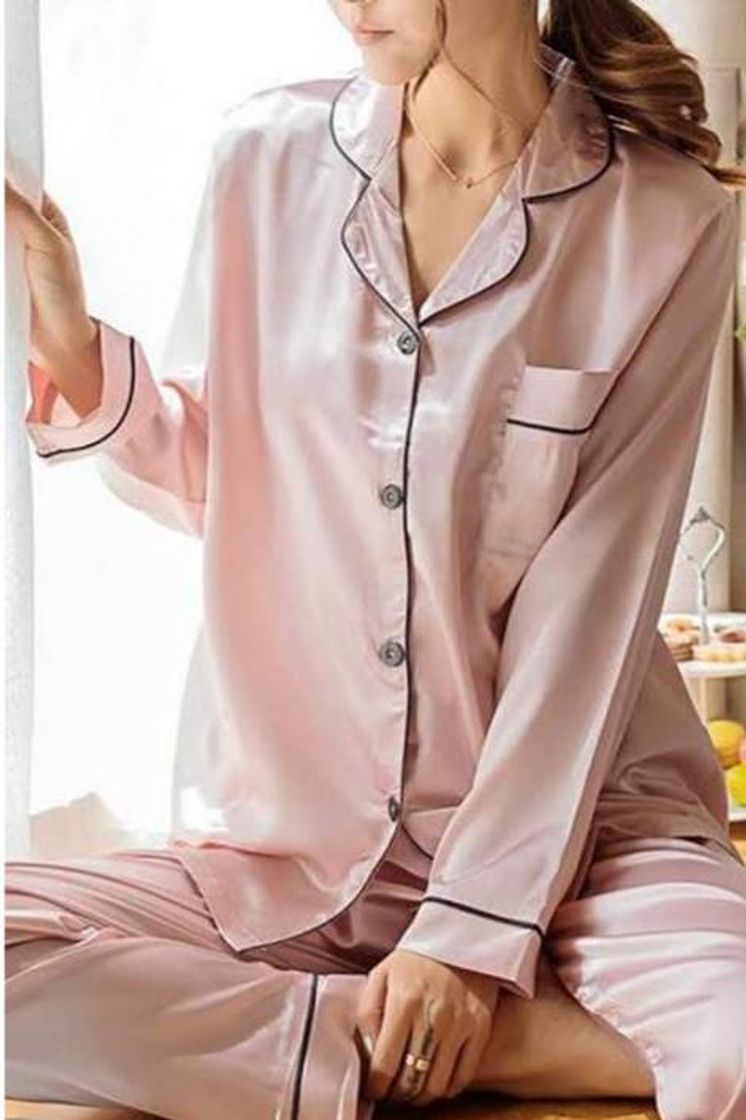 Fashion Conjunto De Pijama Com  Contraste De Cetim