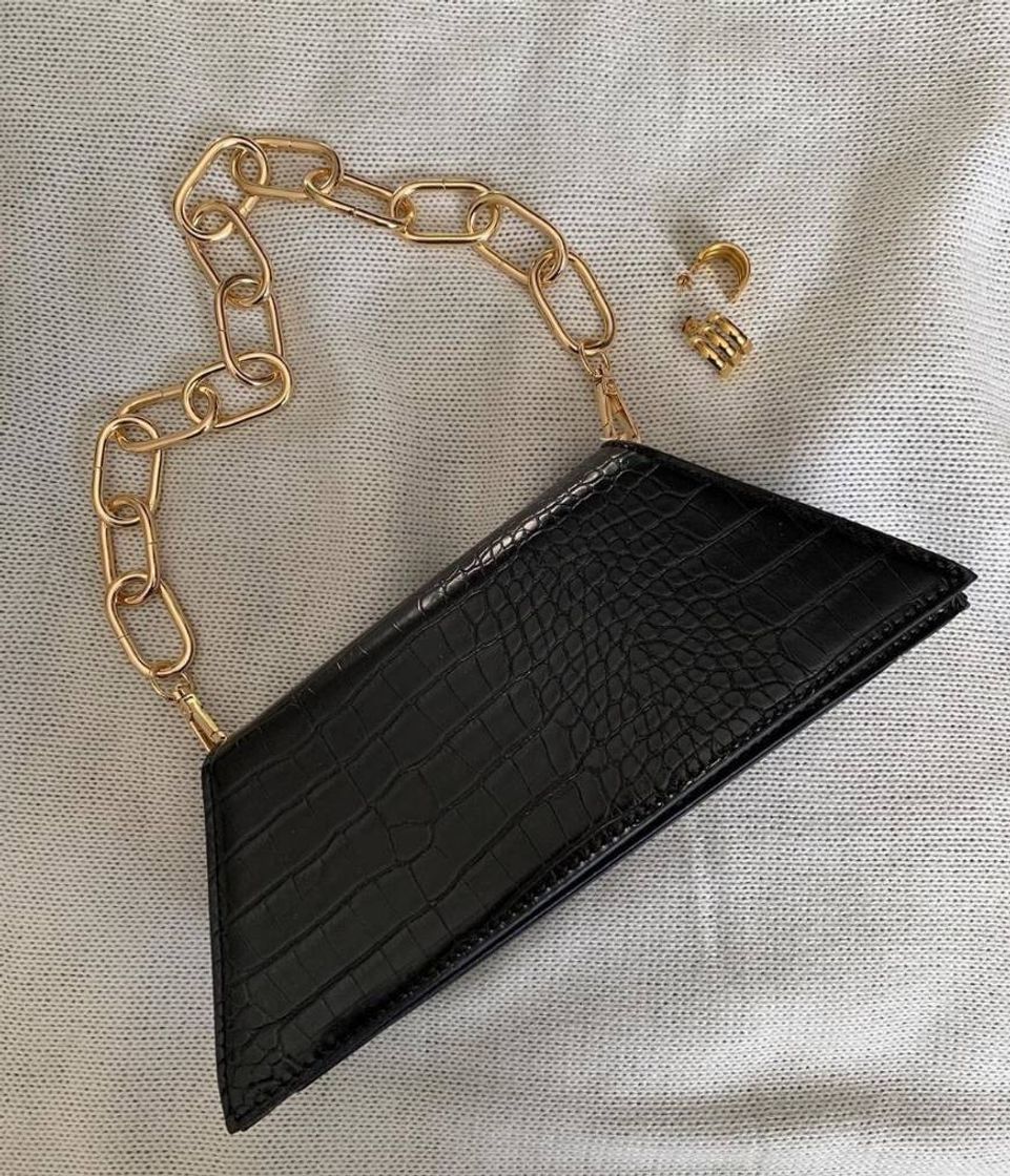 Fashion Black Croc Handbag Gold