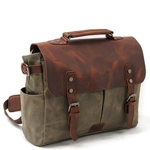 Messenger Bolso Vintage Canvas para Hombres y Mujeres de Cuero Reales 15"MacBook