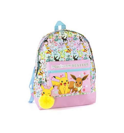 Mochila Escolar del brillo del rosa de Pokemon Pikachu Eevee Besties de chica