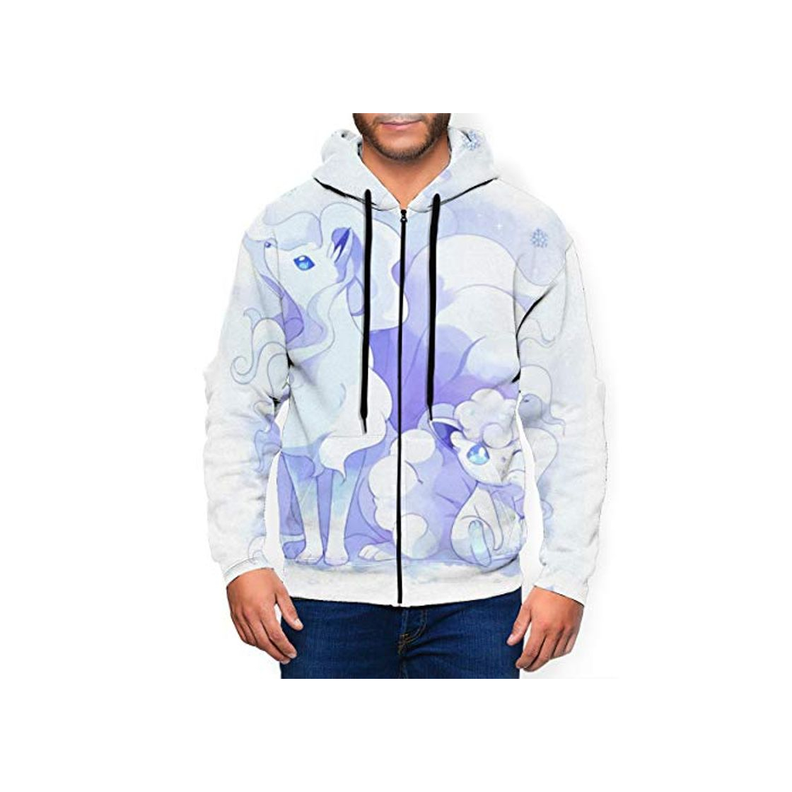 Social Vulpix Ninetales - Sudadera con capucha para hombre con bolsillo con cremallera