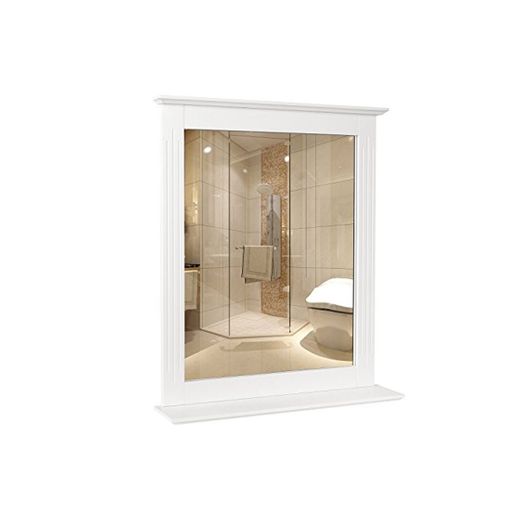 Homfa Espejo de Pared Espejo Baño Espejo Colgante para Dormitorio Baño Madera con 1 Balda Blanco 50X12X60cm