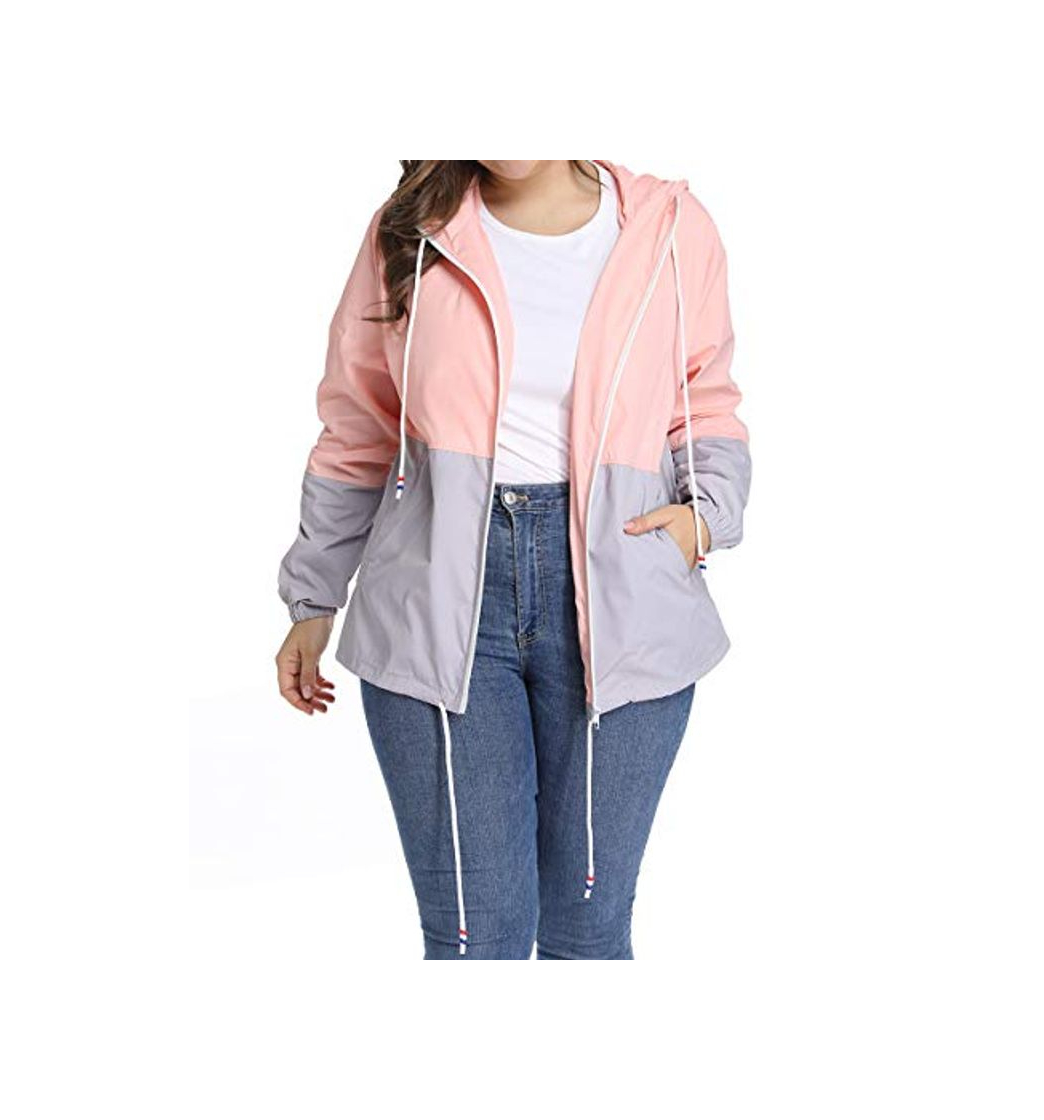 Social Chaqueta Impermeable Mujer Plus Size con Capucha Ajustable Abrigo Impermeable Mujer Chaqueta Manga Larga con Capucha Sudadera Deporte Portable Seco Rápido Rompevientos Tallas Grandes Mujer