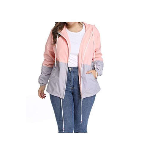 Chaqueta Impermeable Mujer Plus Size con Capucha Ajustable Abrigo Impermeable Mujer Chaqueta Manga Larga con Capucha Sudadera Deporte Portable Seco Rápido Rompevientos Tallas Grandes Mujer