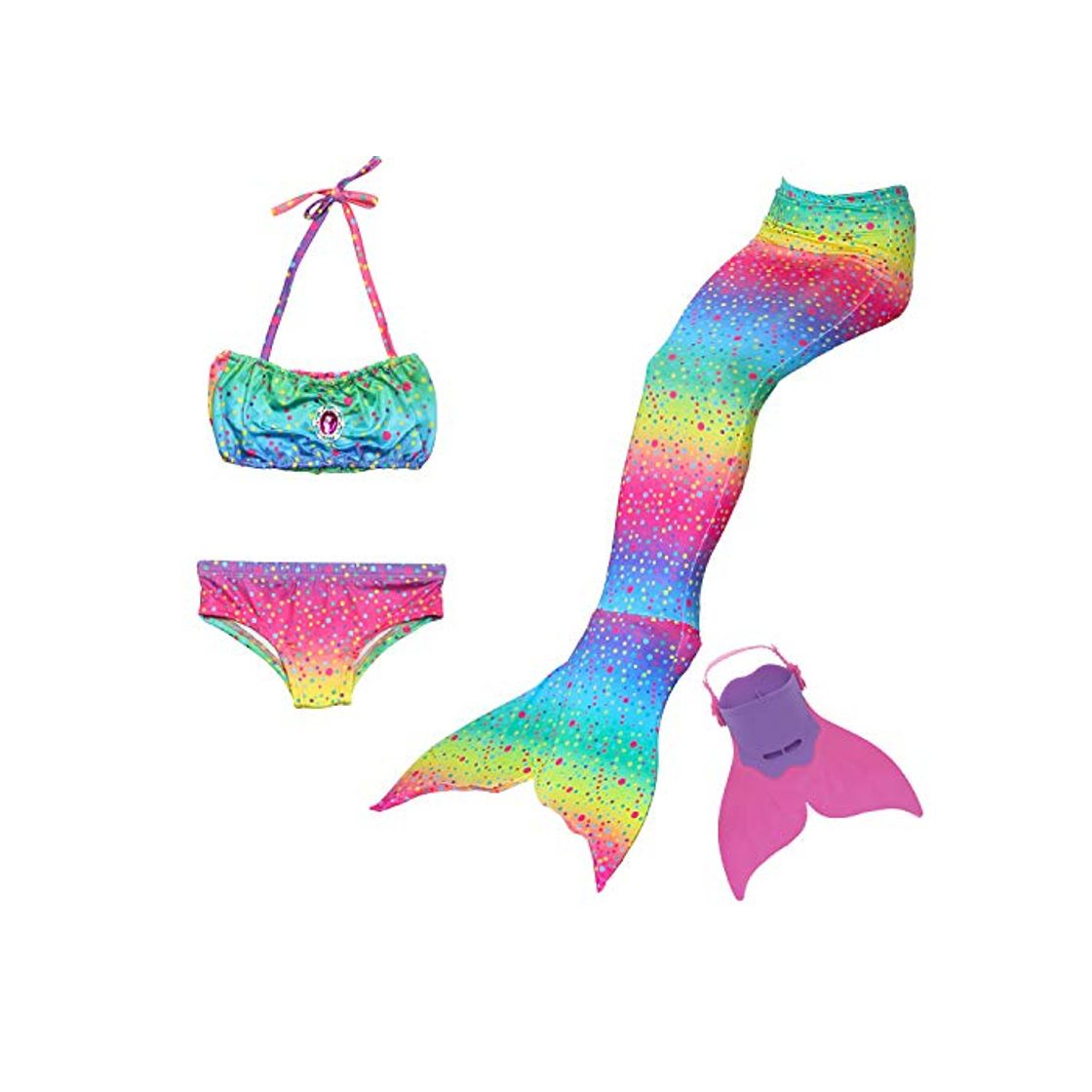 Producto Cola de Sirena para Natación Traje de Baño 4pcs Mermaid Bikini con Monofín Establece para Niña Disfraz de Sirena Princesa Cosplay Conjuntos