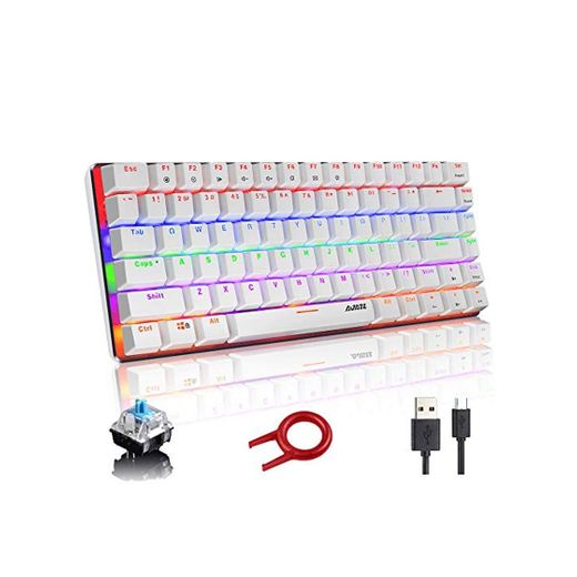 Teclado mecánico, AK33 Rainbow LED con retroiluminación LED Cable USB Teclado mecánico