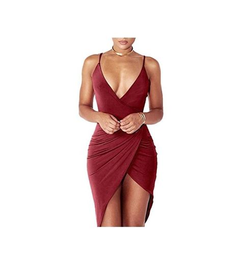 DRESHOW Women's Sexy Deep V Neck Sleeveless Spaghetti Strap Bodycon Wrap Dress