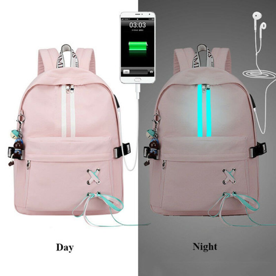 Moda Mochila de moda adaptador para carga USB