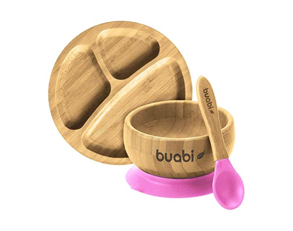 Product BUABI Vajilla de Bambú natural, set 3 piezas: Bowl Plato y Cuchara.