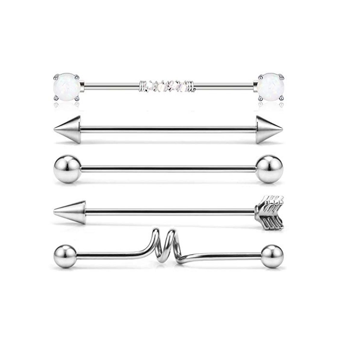 Producto Briana Williams 5 Piezas Piercing Industrial Barra Larga 38mm Acero Inoxidable con Gema Flecha Barbell 14G Pendientes Helix