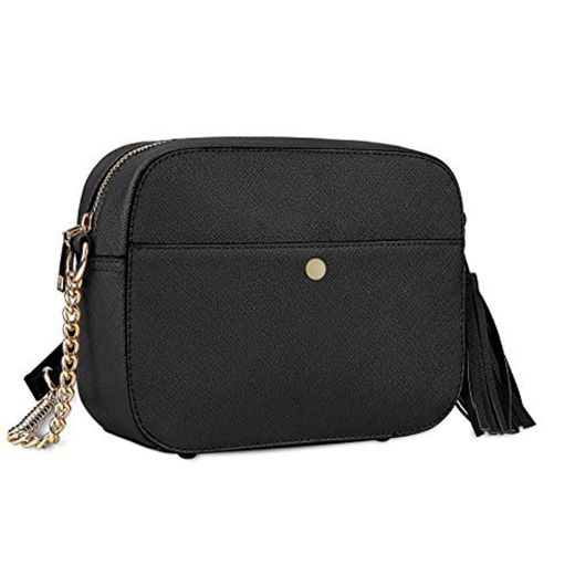 Pequeño Bolso Bandolera Mujer Bolsos de Hombro Cuero PU Elegante Cadena Mensajero Crossbody Bag Trabajo Moda Diario Vida Negro