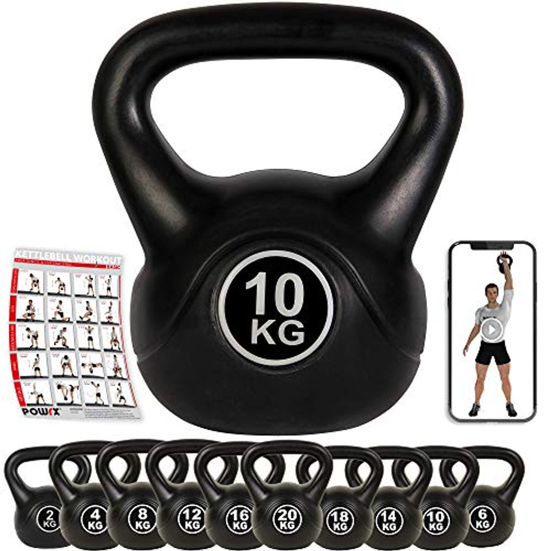 Product POWRX Pesa Rusa de hormigón 4-12 kg - Kettlebell con Revestimiento de