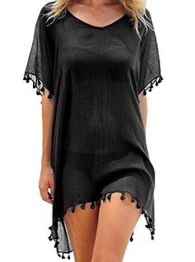 Vestidos Sin Mangas Mujer Lisos Verano Mini Vestido Kimono de Playa Corto Cuello V para Fiesta Casual Cóctel Boho Caftan Tunica Kaftan Ropa de Baño Tallas Grandes Pareo Camisola Beach Bikini Cover Up