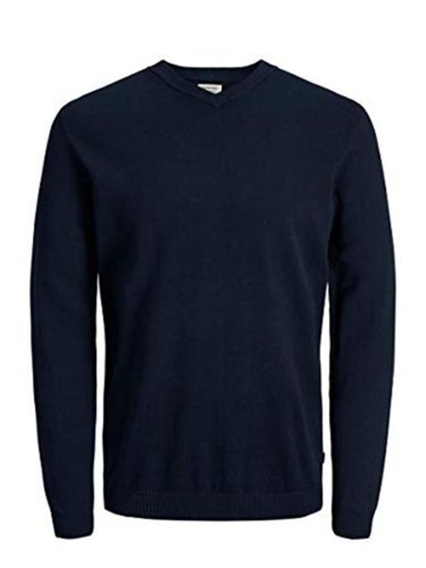 Moda JACK & JONES Jjebasic Knit V-Neck Noos suéter, Azul