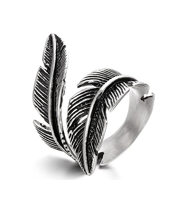 Fashion Besteel Acero Inoxidable Anillo Pluma para Hombre Mujer Rock Anillo Hoja Gotico