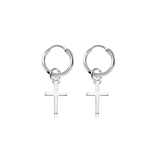 Pendientes Cruz Plata, Pendientes Aro con Cruz para Hombre y Mujer, Pendientes