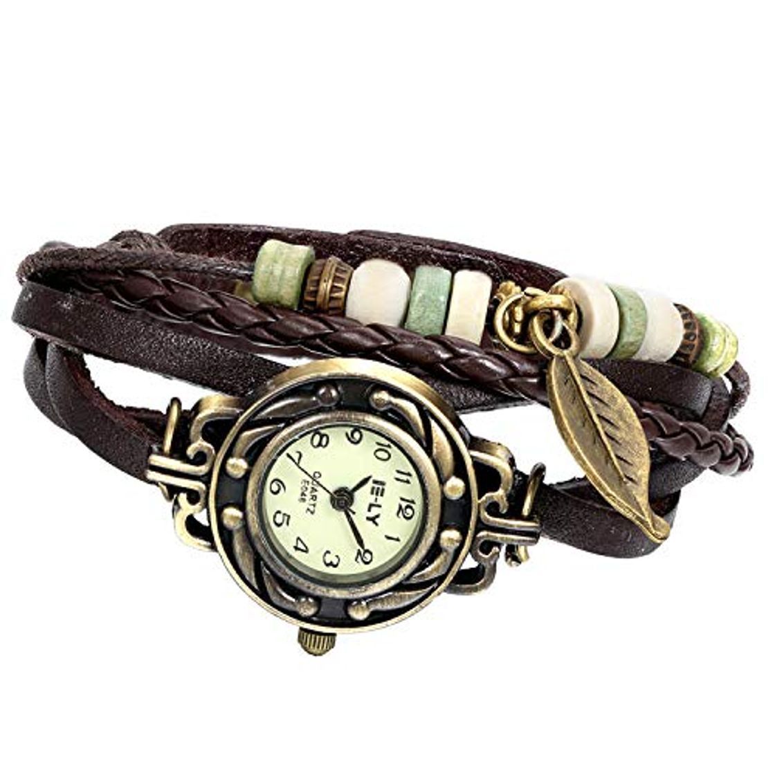 Lugares Reloj de Pulsera Chica Mujer Reloj Retro Vintage Correa de Cuero Trenzada