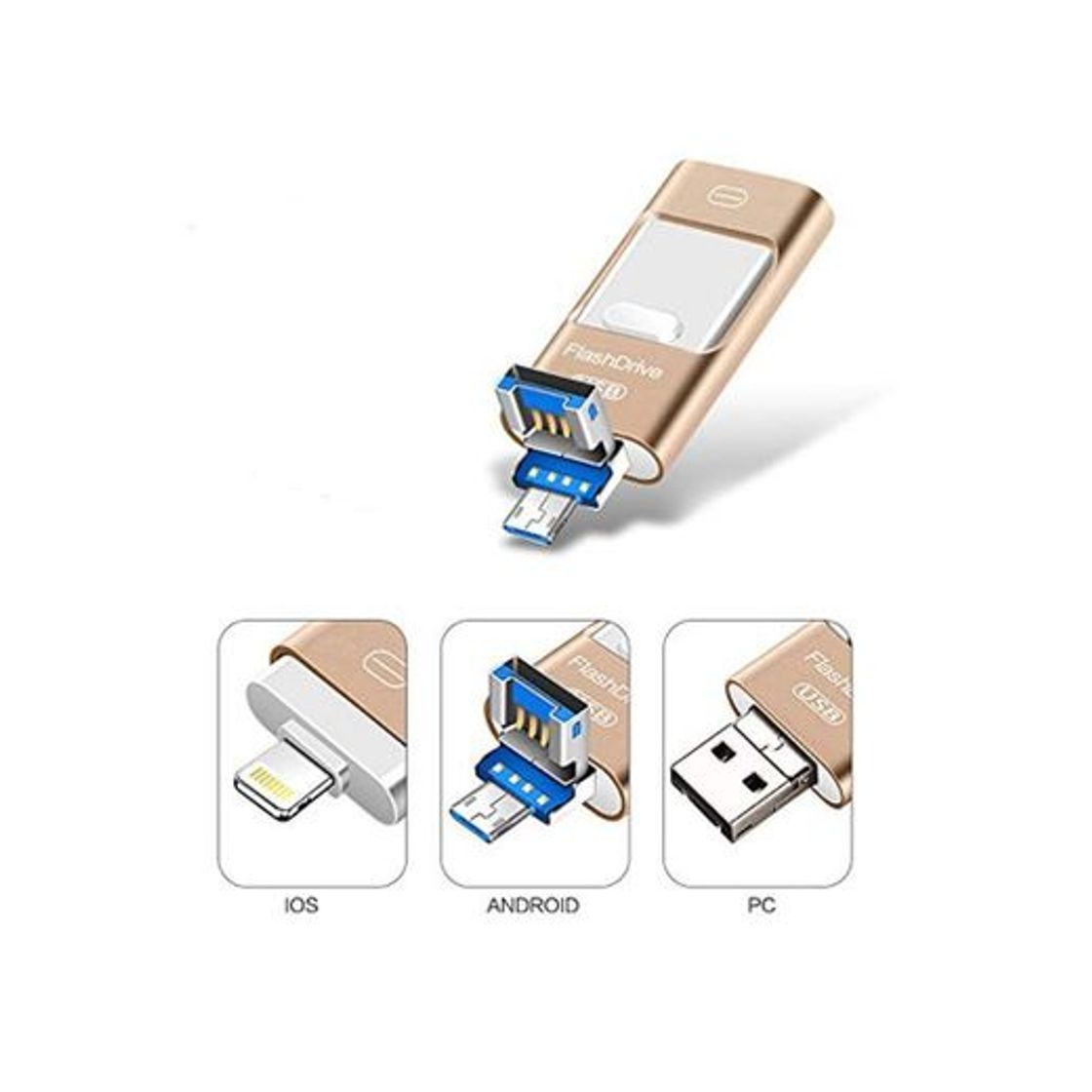 Social Kaulery Memoria USB para iPhone Android Pendrive 256GB Compatible con iOS iPad