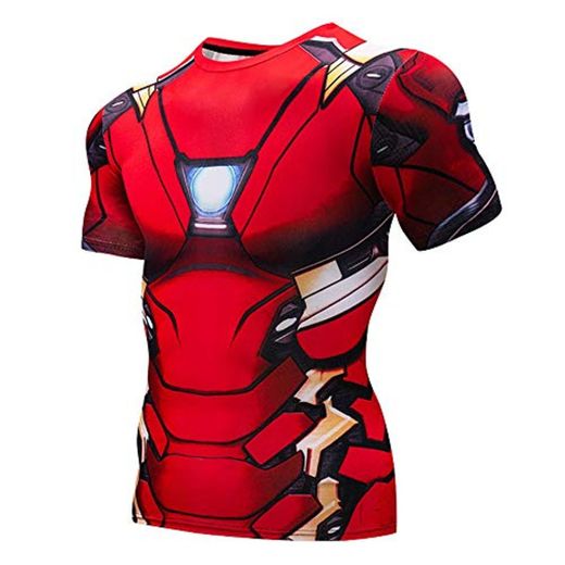 Playeras Camiseta Secado Rápido Manga Corta Superhéroe Marvel Endgame Hombre Armadura Roja