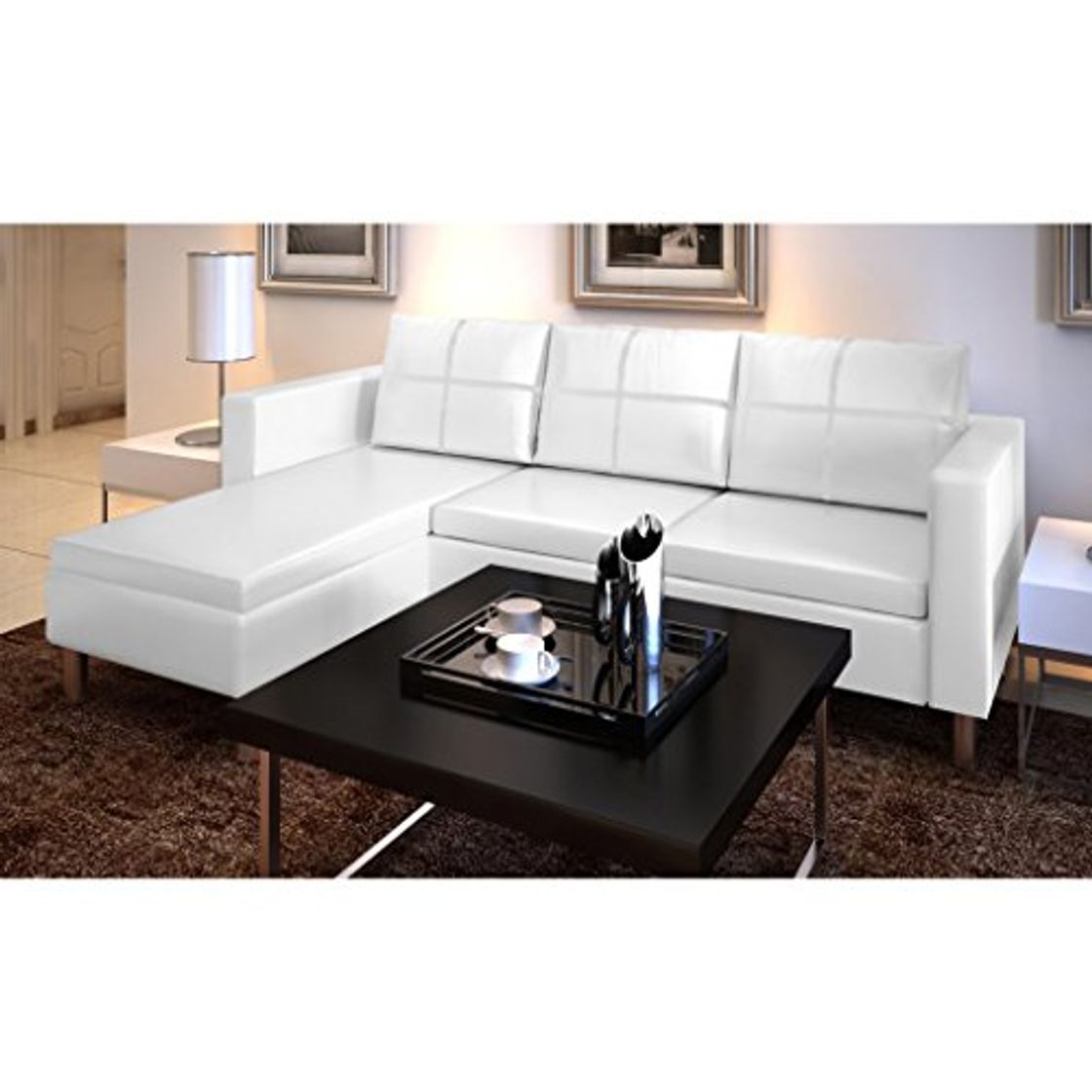 Elemento de la categoría hogar Festnight Sofá de Piel con 3 Asientos Blanco 188 x 122 x