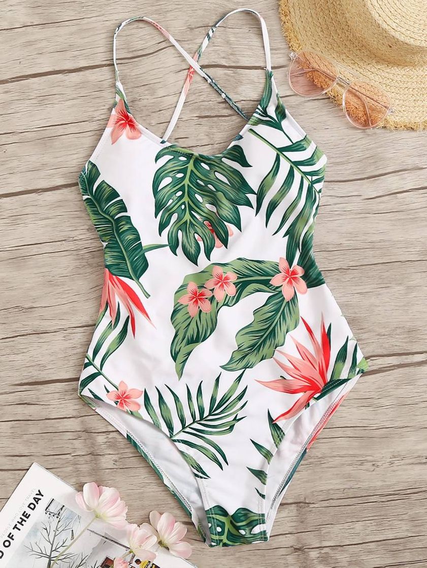 Moda Bañador con estampado tropical Shein 