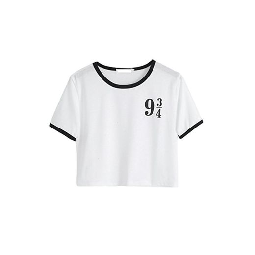 ZKOO Mujeres Camisetas Digital impresión Manga Corta T Shirt Blusas Cultivo Camisetas Tops De Verano Blanco