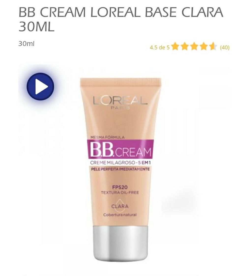 Moda Base BB Cream L'Oréal Paris 5 em 1 FPS20 Clara 30ml | Drogasil